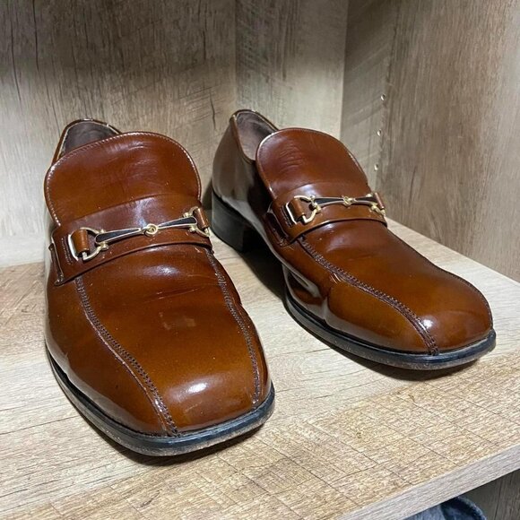 Vintage Brown Patent Leather Loafers Size 8 Horse bit Buckle Detail Hanover - Picture 2 of 9